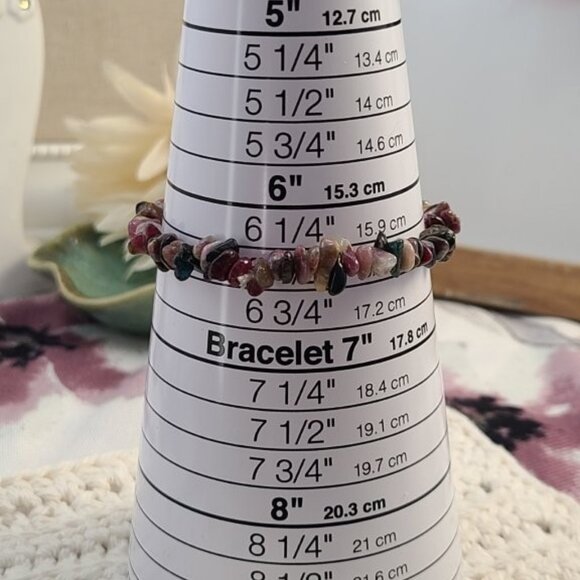 Tourmaline Chip Bracelet | Multi-Color Gemstone Stretch Boho Healing Jewelry - Picture 8 of 9